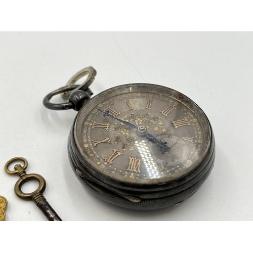 2042 - A Victorian hallmarked Chester silver cased key wind open face pocket watch, dated 1895 - approx. gr... 