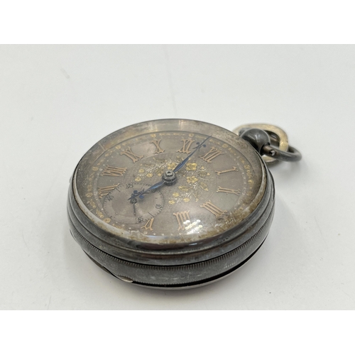 2042 - A Victorian hallmarked Chester silver cased key wind open face pocket watch, dated 1895 - approx. gr... 