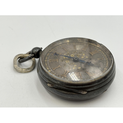 2042 - A Victorian hallmarked Chester silver cased key wind open face pocket watch, dated 1895 - approx. gr... 