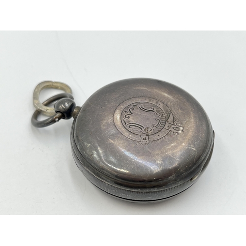 2042 - A Victorian hallmarked Chester silver cased key wind open face pocket watch, dated 1895 - approx. gr... 