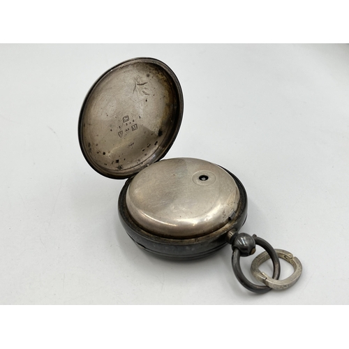 2042 - A Victorian hallmarked Chester silver cased key wind open face pocket watch, dated 1895 - approx. gr... 