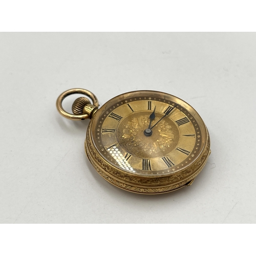 2045 - A Victorian 18ct gold cased hand wind open face lady's pocket watch - approx. gross weight including... 