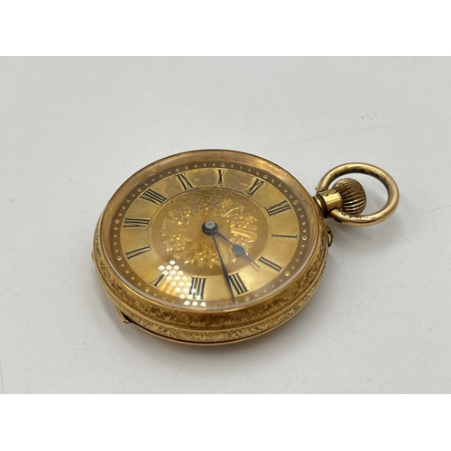 2045 - A Victorian 18ct gold cased hand wind open face lady's pocket watch - approx. gross weight including... 