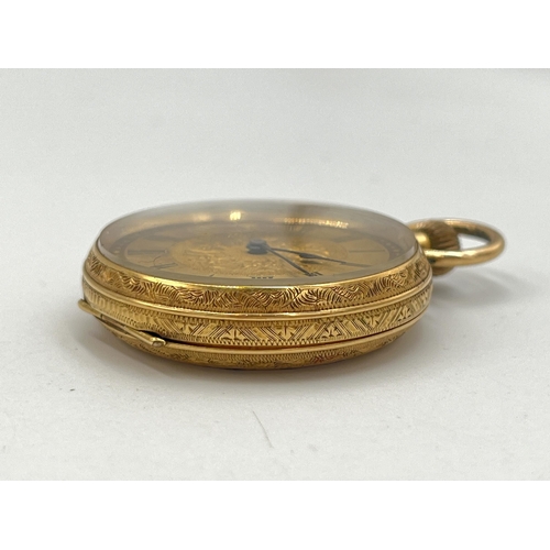 2045 - A Victorian 18ct gold cased hand wind open face lady's pocket watch - approx. gross weight including... 