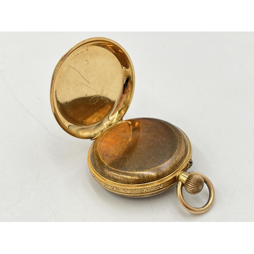 2045 - A Victorian 18ct gold cased hand wind open face lady's pocket watch - approx. gross weight including... 