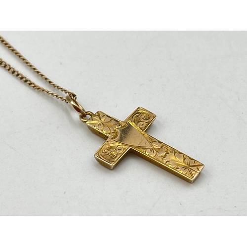 2048 - An Edwardian hallmarked Birmingham 9ct gold cross pendant - approx. gross weight 2.5g