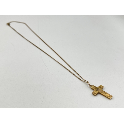 2048 - An Edwardian hallmarked Birmingham 9ct gold cross pendant - approx. gross weight 2.5g