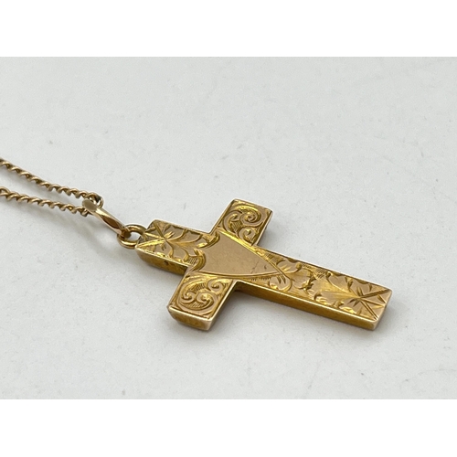 2048 - An Edwardian hallmarked Birmingham 9ct gold cross pendant - approx. gross weight 2.5g