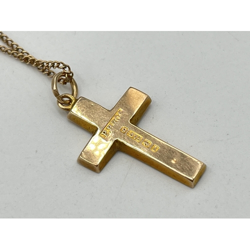 2048 - An Edwardian hallmarked Birmingham 9ct gold cross pendant - approx. gross weight 2.5g