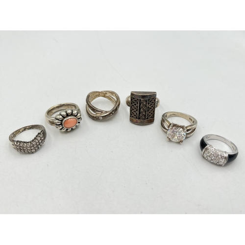 2064 - Six .925 silver dress rings to include CZ, pink coral etc. - approx. gross weight 38.5g