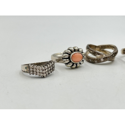 2064 - Six .925 silver dress rings to include CZ, pink coral etc. - approx. gross weight 38.5g