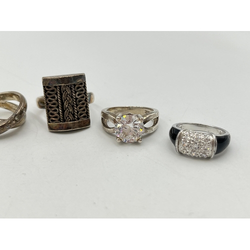 2064 - Six .925 silver dress rings to include CZ, pink coral etc. - approx. gross weight 38.5g