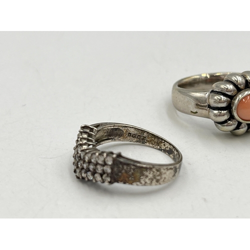 2064 - Six .925 silver dress rings to include CZ, pink coral etc. - approx. gross weight 38.5g