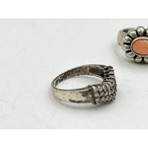 2064 - Six .925 silver dress rings to include CZ, pink coral etc. - approx. gross weight 38.5g