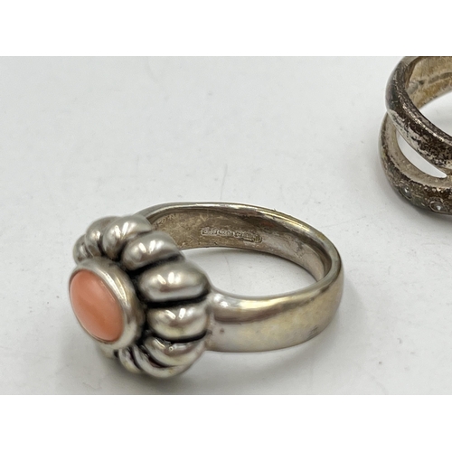 2064 - Six .925 silver dress rings to include CZ, pink coral etc. - approx. gross weight 38.5g