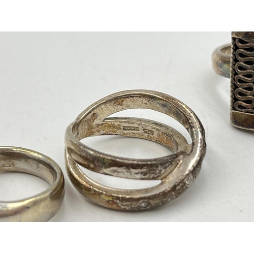 2064 - Six .925 silver dress rings to include CZ, pink coral etc. - approx. gross weight 38.5g