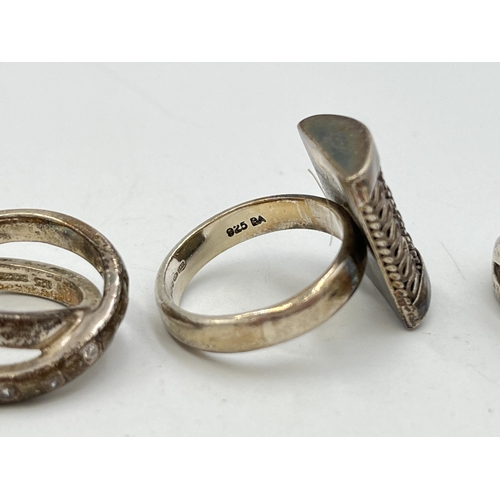 2064 - Six .925 silver dress rings to include CZ, pink coral etc. - approx. gross weight 38.5g