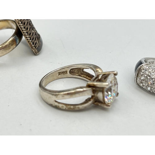 2064 - Six .925 silver dress rings to include CZ, pink coral etc. - approx. gross weight 38.5g