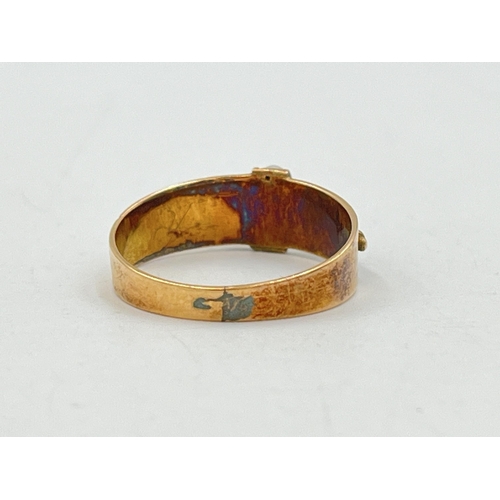 2066 - A hallmarked Birmingham 15ct gold turquoise and seed pearl ring, size O½ - approx. gross weight 2.7g