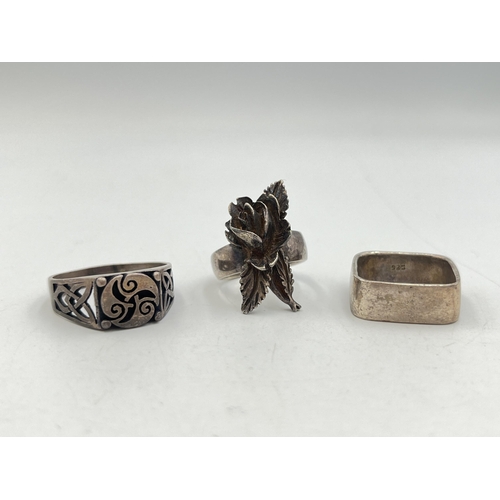 2067 - Three .925 silver dress rings - approx. gross weight 19.5g