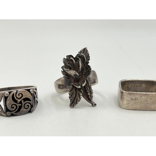 2067 - Three .925 silver dress rings - approx. gross weight 19.5g