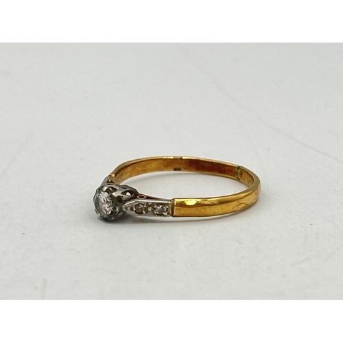 2072 - An 18ct gold and platinum diamond solitaire ring with diamond set shoulders, size P½ - approx. gross... 