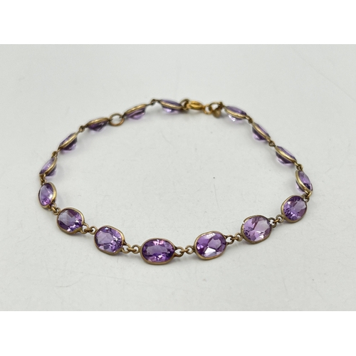 2073 - A 9ct gold amethyst bracelet - approx. gross weight 3.5g and 19cm long unclasped