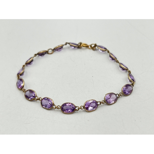 2073 - A 9ct gold amethyst bracelet - approx. gross weight 3.5g and 19cm long unclasped