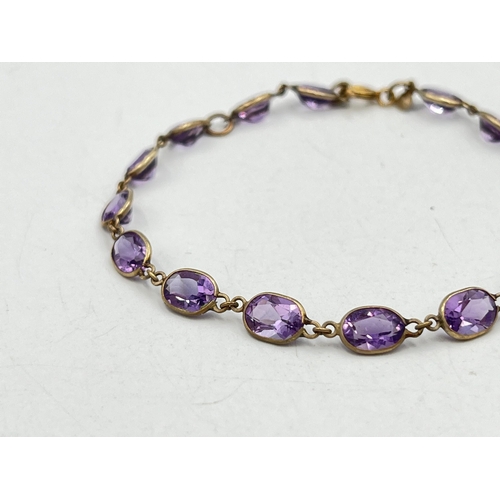 2073 - A 9ct gold amethyst bracelet - approx. gross weight 3.5g and 19cm long unclasped