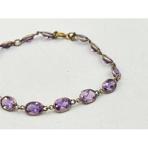 2073 - A 9ct gold amethyst bracelet - approx. gross weight 3.5g and 19cm long unclasped