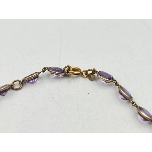 2073 - A 9ct gold amethyst bracelet - approx. gross weight 3.5g and 19cm long unclasped