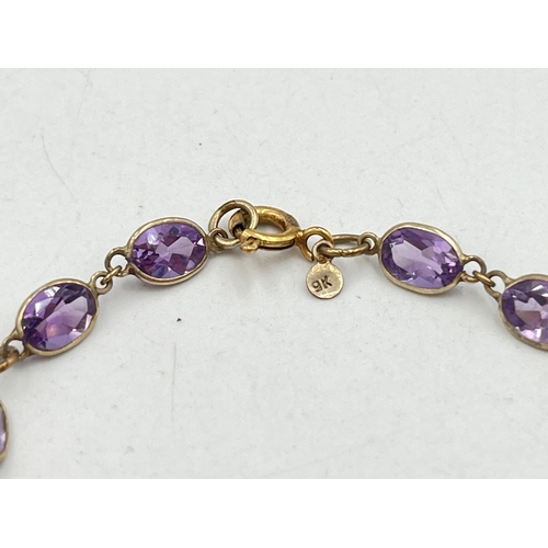 2073 - A 9ct gold amethyst bracelet - approx. gross weight 3.5g and 19cm long unclasped