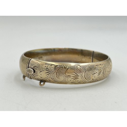 2077 - A C.P.S Jewellery Co. Ltd. hallmarked Birmingham sterling silver foliate etched bangle, dated 1970 -... 