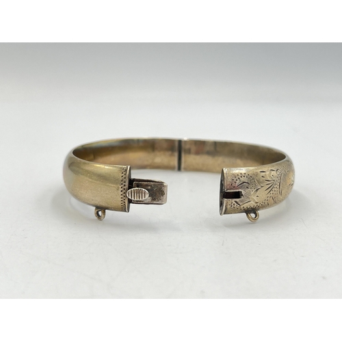 2077 - A C.P.S Jewellery Co. Ltd. hallmarked Birmingham sterling silver foliate etched bangle, dated 1970 -... 