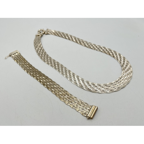 2079 - A Milor .925 silver woven necklace and bracelet set - approx. gross weight 49.8g