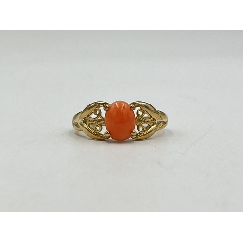 2080 - A QVC hallmarked Birmingham 9ct gold pink coral ring, size N½ - approx. gross weight 2.2g