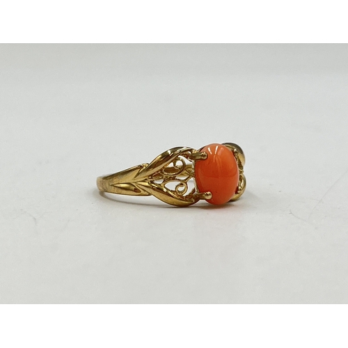 2080 - A QVC hallmarked Birmingham 9ct gold pink coral ring, size N½ - approx. gross weight 2.2g