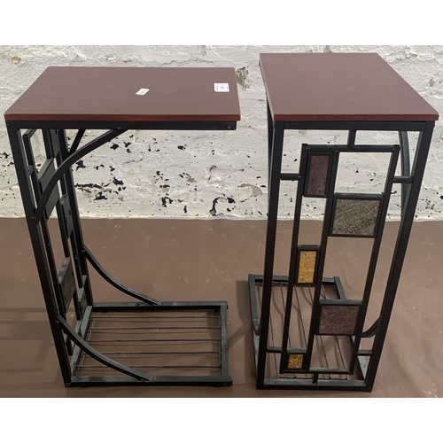 129 - A pair of Furen Wood Industry Putian Co. Ltd rosewood effect and black metal side tables - approx. 5... 