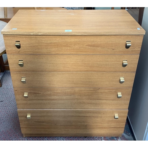 130 - A Schreiber teak effect chest of drawers - approx. 95cm high x 80cm wide x 44cm deep