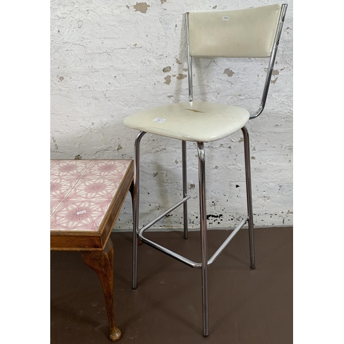 153 - Two pieces of furniture, one mid 20th century Keron white vinyl and chrome plated barstool and one b... 