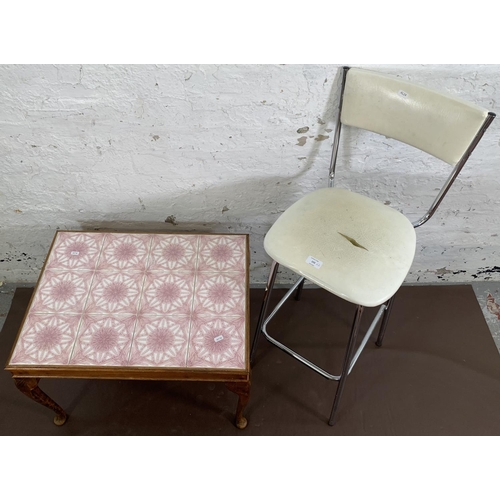 153 - Two pieces of furniture, one mid 20th century Keron white vinyl and chrome plated barstool and one b... 