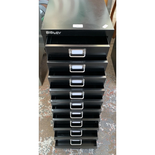 166 - A Bisley black metal ten drawer office filing cabinet - approx. 59.5cm high x 28cm wide x 48cm deep