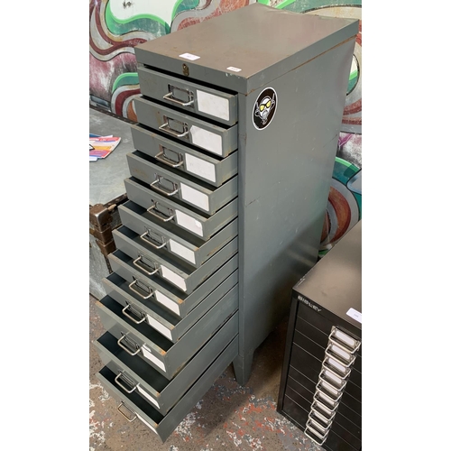 167 - A mid 20th century grey metal twelve drawer office filing cabinet - approx. 100cm high x 28cm wide x... 