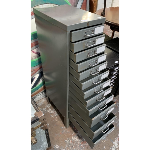 167 - A mid 20th century grey metal twelve drawer office filing cabinet - approx. 100cm high x 28cm wide x... 