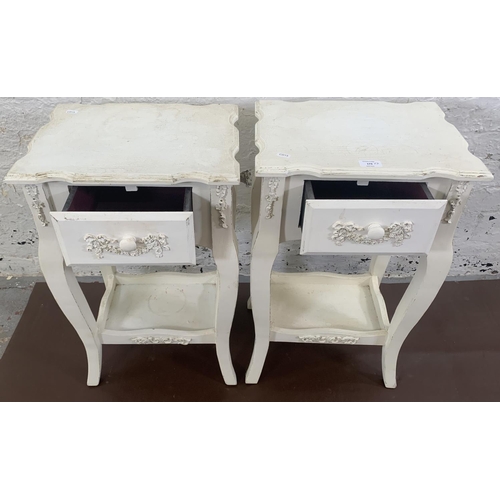 173 - A pair of French style white painted bedside tables - approx. 67cm high x 40cm wide x 30cm deep