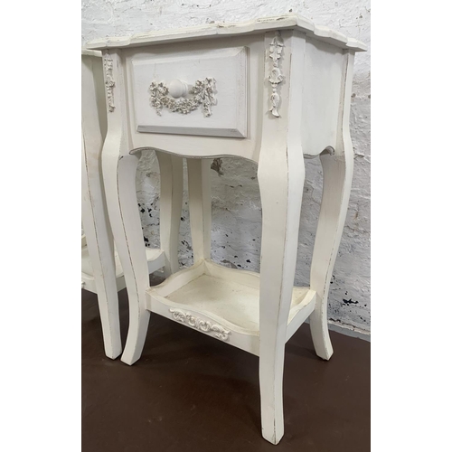 173 - A pair of French style white painted bedside tables - approx. 67cm high x 40cm wide x 30cm deep