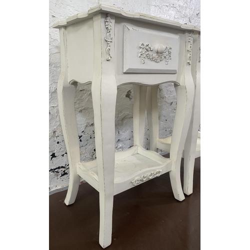 173 - A pair of French style white painted bedside tables - approx. 67cm high x 40cm wide x 30cm deep