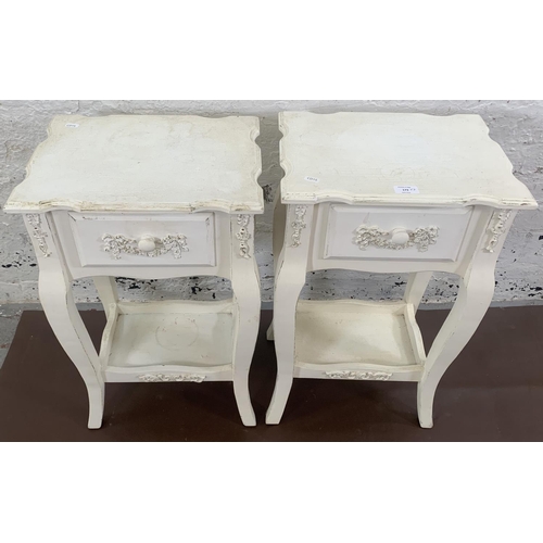 173 - A pair of French style white painted bedside tables - approx. 67cm high x 40cm wide x 30cm deep