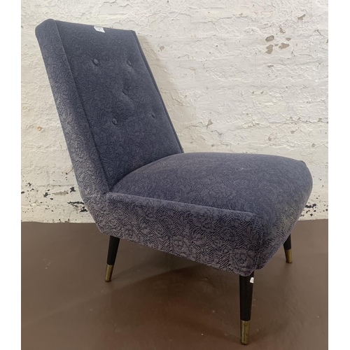 58 - A mid 20th century blue fabric upholstered bedroom chair on atomic supports - approx. 84cm high x 55... 