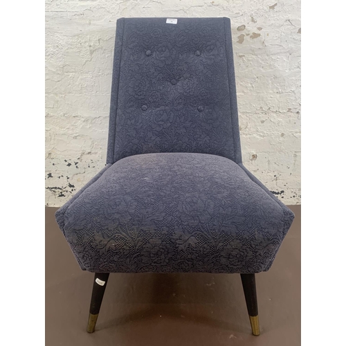 58 - A mid 20th century blue fabric upholstered bedroom chair on atomic supports - approx. 84cm high x 55... 